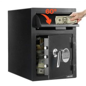   VEVOR 1,2 köblábas széf, nagy kapacitású, elölről nyitható széf digitális billentyűzettel, strapabíró, 2 szintes pénztároló doboz pótkulcsokkal készpénzhez, banki bizonylathoz, ékszerhez, dokumentumhoz, számlához, fekete