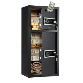   VEVOR 7,2 köblábas széf, kétajtós széf kulccsal, jelszóval és LED-del, tűzálló, hidegen hengerelt acél tárolórekesz pénz, dokumentumok, ékszerek és értéktárgyak számára, könnyen összeszerelhető, fekete