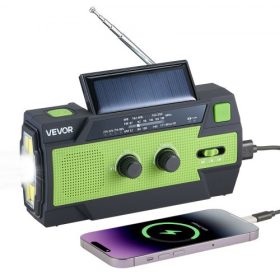   VEVOR vészhelyzeti időjárás-rádió, 4000mAh akkumulátor, FM/AM/WB/NOAA riasztású napelemes kézi hajtókaros vészhelyzeti rádió, USB töltőkábellel, SOS riasztással és zseblámpával, hordozható kültéri vészhelyzetekhez, kempingezéshez