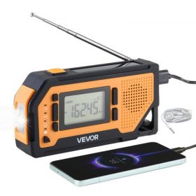   VEVOR vészhelyzeti időjárás-rádió, 2000mAh akkumulátor, FM/AM/WB/NOAA riasztású napelemes kézi tekerős vészhelyzeti rádió, USB töltőkábellel, SOS riasztással és zseblámpával, hordozható kültéri vészhelyzetekhez, kempingezéshez