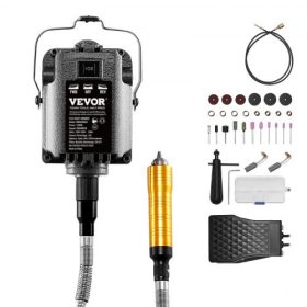   VEVOR flexibilis tengelyű csiszoló, 1200 W-os 30 000 fordulat/perc elektromos flexibilis tengelyű forgószerszám-faragó, multifunkcionális függőcsiszológép 31 db-os tartozékkal és lábpedállal faragáshoz, polírozáshoz, fúráshoz, pol