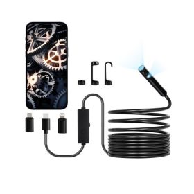   VEVOR endoszkóp kamera lámpával, kettős lencsés boreszkóp Android és iOS rendszerekhez, 1920P HD ellenőrző kamera 8 + 1 LED lámpával, 2X zoom, 5 m-es kígyókábel, IP67 vízálló kígyókamera autókhoz, vízvezeték-szereléshez
