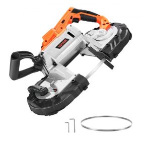   VEVOR hordozható szalagfűrész, 127 mm x 115 mm vágási mélység, 360 W-os szalagfűrész szénkefe nélküli motorral, akkus és kompakt hordozható szalag, akasztóhorgok, 0-120 m/perc változtatható sebesség fém, fa vágásához (csak csupasz