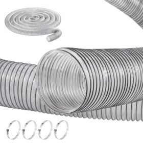   VEVOR porgyűjtő tömlő, 4" x 50', vastagított PVC anyagból, átszúrásálló, rugalmas, átlátszó tömlő szénacél dróttekerccsel, 4 x 304 rozsdamentes acél bilincsekkel, asztali körfűrészhez, szalagfűrészhez, gyaluhoz, illesztőhöz