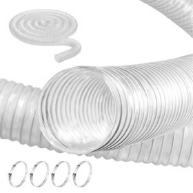   VEVOR porgyűjtő tömlő, 2,5" x 20', vastagított PVC anyagból, átszúrásálló, rugalmas, átlátszó tömlő szénacél dróttekerccsel, 4 x 304 rozsdamentes acél bilincsekkel, asztali körfűrészhez, szalagfűrészhez, gyaluhoz, illesztőhöz