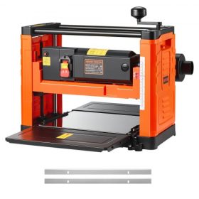   VEVOR Vastagsági Gyalu, Két Pengéjű, 330 mm Szélességű Munkaasztal Erős Asztali Gyalu, 1800 W 23500 RPM Erős Motor, Dupla Görgők, Túlterhelés elleni védelem, Egysebességes Famegmunkálás, Kemény és Puha Fához