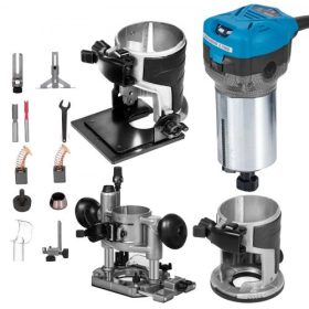   VEVOR 800 W-os maximális nyomatékú, változtatható sebességű, 30 000 fordulat/perc kompakt marógép 6,4 mm-es és 9,5 mm-es befogóhüvelyekkel, 1 db merülő talppal és 1 db dönthető talppal, 220 V