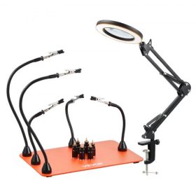   VEVOR mágneses segítőkezek forrasztóállomás, 2 az 1-ben harmadik kézből származó forrasztószerszám - 3x LED nagyító lámpa és 5 rugalmas kar, 6 NYÁK-tartó, nagy teherbírású alapállomás elektronikai javításhoz, kézműves hobbihoz