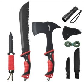   VEVOR kempingbalta és machete késkészlet tokkal, vadászkéssel, zseblámpával, paracorddal, 16 hüvelykes machetével, rozsdamentes acél kempingbalta szerszámkészlettel kültéri túléléshez, vadászathoz, kempingezéshez és kalandhoz
