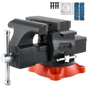   VEVOR munkapad satu, 140 mm-es (5,5") pofaszélesség, 140 mm-es (5,5") maximális pofanyílás, többcélú satu 360°-ban elforgatható rögzítő talppal, 71 mm-es (2,8") torokmélység, nagy teherbírású gömbgrafitos öntöttvas munkapad satu,
