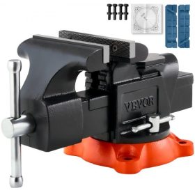   VEVOR munkapad satu, 127 mm-es (5") pofaszélesség, 127 mm-es (5") maximális pofanyílás, többcélú satu 360°-ban elforgatható rögzítő talppal, 71 mm-es (2,8") torokmélység, nagy teherbírású gömbgrafitos öntöttvas munkapad satu üllőv