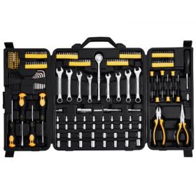   VEVOR 221 darabos szerelő szerszámkészlet, 1/4" és 3/8" dugókulcsokkal, SAE és metrikus szerelő szerszámkészlet bitekkel, villáskulcsokkal, racsnis nyéllel, tartozékokkal és műanyag tárolódobozzal, autójavításhoz