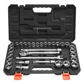   VEVOR dugókulcskészlet, 33 darabos, 12,7 mm-es dugókulcs- és racsnikészlet, SAE és metrikus, szerelő szerszámkészlet racsnis kulccsal, hosszabbító rúddal és tárolótáskával, CR-V ötvözött acél, autójavításhoz