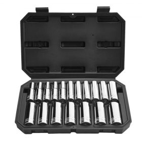   VEVOR dugókulcskészlet, 18 darabos, 12,7 mm-es dugókulcs szerszámkészlet, metrikus méret 10-től 27 mm-ig, szerelő szerszámkészlet tárolótáskával, átlátszó jelölések, krómozott CR-V ötvözött acél, autójavításhoz