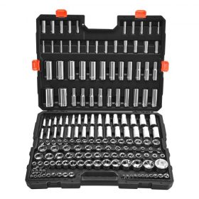   VEVOR dugókulcskészlet, 163 darabos, 9,5 és 6,4 és 12,7 mm-es dugókulcs szerszámkészlet, SAE és metrikus, mély és standard, szerelő szerszámkészlet tárolótáskával, krómozott CR-V ötvözött acél, autójavításhoz