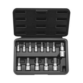   VEVOR Torx bitdugókulcs készlet, 13 részes, csillag T8 - T60 készlet, S2 ötvözött acél és Cr-V acél, 1/4 hüvelykes, 3/8 hüvelykes és 1/2 hüvelykes behajtással, továbbfejlesztett tárolódobozzal, Torx dugókulcsok kézi használatra, s