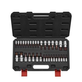   VEVOR Torx bitdugókulcs-készlet, 34 részes, tömör csillagfejű és manipulációbiztos T6-T70, S2 ötvözött acél és Cr-V acél, 1/4 hüvelykes, 3/8 hüvelykes és 1/2 hüvelykes behajtással, továbbfejlesztett tárolótokkal, Torx dugókulcsok
