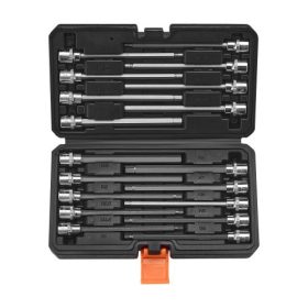   VEVOR extra hosszú imbusz bitfej készlet, 18 részes, 3/8 hüvelykes meghajtó, S2 ötvözött acél és Cr-V acél, standard SAE és metrikus 1/8 hüvelykes - 3/8 hüvelykes, 3-12 mm, továbbfejlesztett tárolótáskával, szerelőknek