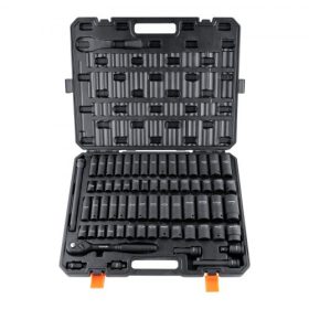   VEVOR 1/2"-os ütvecsavarozó dugókulcs készlet, 65 darabos SAE dugókulcs készlet 3/8"-tól 1-1/4"-ig és metrikus 10-24 mm, 6 élű Cr-V ötvözött acél autójavításhoz, masszív konstrukció, könnyen leolvasható méretjelölések, tárolódoboz