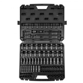   VEVOR 3/8"-os ütvecsavarhúzó készlet, 90 darabos SAE 1/4"-3/4" és metrikus 6-19 mm-es dugókulcs készlet, 6 élű króm-moládi ötvözött acél autójavításhoz, hosszabbító rudakkal, univerzális csuklós adapterzáras tárolótok