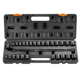   VEVOR 3/8"-os ütvecsavarozó dugókulcs készlet, 29 darabos lapos dugókulcs készlet SAE 3/8"-1" és metrikus 8-22 mm, 6 pontos CR-V ötvözött acél autójavításhoz, könnyen leolvasható méretjelölések, masszív konstrukció, tárolódoboz
