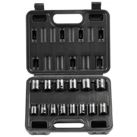   VEVOR 3/8"-os ütvecsavarhúzó készlet, 14 darabos lapos dugókulcs készlet metrikus 7-20 mm, 6 élű króm-molád ötvözet acél autójavításhoz, könnyen leolvasható méretjelölések, masszív konstrukció, tárolótáskával együtt