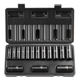   VEVOR 3/8"-os ütvecsavarhúzó készlet, 15 darabos mélyített metrikus dugókulcs készlet, 8-22 mm, 6 élű króm-molád ötvözet acél autójavításhoz, könnyen leolvasható méretjelölések, masszív konstrukció, tárolótáskával együtt