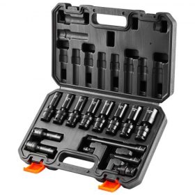   VEVOR 360 fokos forgatható ütvecsavarhúzó készlet, 3/8"-os dugókulcs készlet 14 részes mély univerzális metrikus 10-19 mm, 6 pontos króm-molád ötvözött acél autójavításhoz, könnyen leolvasható méretjelölések, masszív konstrukció,