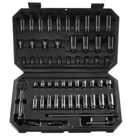   VEVOR 1/4"-os ütvecsavarhúzó készlet, 55 darabos mély és sekély SAE 5/32"-9/16" és metrikus 4-15 mm, 6 élű CR-V ötvözött acél autójavításhoz, könnyen leolvasható méretjelölésekkel, tárolótáskával