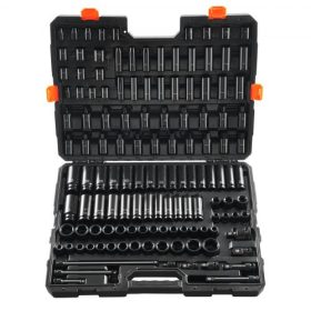   VEVOR ütvecsavarhúzó készlet 130 darabos 3/8" és 1/2" - SAE és metrikus dugókulcs készlet - 6 élű króm-molád ötvözött acél autójavításhoz - könnyen leolvasható méretjelölések - tárolótáskával együtt