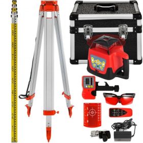   VEVOR piros forgólézeres szintező, önszintező mérő, automatikus önszintező lézeres szintező, 360 fokos forgó szkennelés, 500 m + állvány + 5 m-es mérőléc