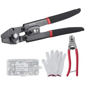   VEVOR krimpelő szerszám, akár 2,2 mm-es drótkötél krimpelő szerszám, krimpelő hurokhüvely készlet kábelvágóval és 160 db alumínium csattal, teflon bevonatú rozsdagátló horgász krimpelő szerszám
