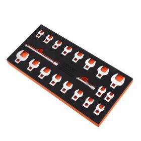   VEVOR varjúlábas villáskulcs készlet, 3/8"-os meghajtóval, 20 darabos varjúlábas villáskulcs készlet 2 hosszabbító rúddal és EVA szerszámrendezővel, SAE 3/8"-7/8" és metrikus 10-22 mm, 40CR anyagból, tükrös króm bevonattal
