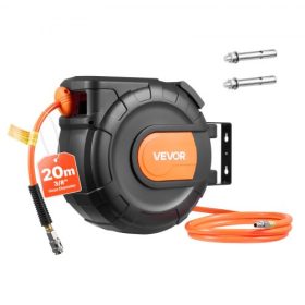   VEVOR visszahúzható légtömlődob, 20 m x 9,5 mm PVC légtömlő, max. 300 PSI, zárt légkompresszoros tömlődob, automatikus visszatekercselés, 2 m bevezetőcsővel, 180°-ban forgatható mennyezeti/fali tartó garázsokhoz, műhelyekhez
