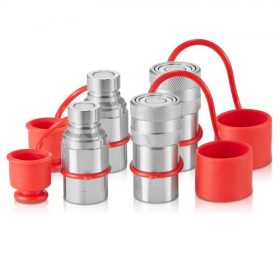   VEVOR 1/2"-os sík felületű hidraulikus csatlakozók, 1/2"-os NPT csúszókormányzású hidraulikus gyorscsatlakozók 4 porvédő sapkával (ISO16028)