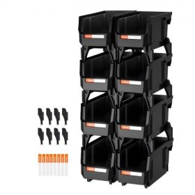   VEVOR Műanyag Rakásolható Tárolódobozok, 27,6 x 14 x 13 cm (8 db-os csomag), Műanyag Tartályok Rendszerezéshez és Tároláshoz Gardróbba, Garázsba, Kis Alkatrészekhez, Irodaszerekhez és Egyéb Kiegészítőkhöz, Fekete