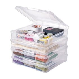   VEVOR Scrapbook papírtároló, 4 db-os egymásra rakható műanyag társasjáték doboz, átlátszó, többcélú dokumentumtartó lekerekített sarkokkal és dupla reteszekkel, irodai kellékekhez, szerszámokhoz, kézműves kellékekhez
