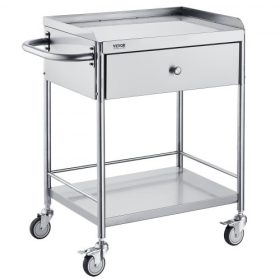   VEVOR orvosi kosár, 2 rétegű, rozsdamentes acél kocsi, 220 lbs súlyú, laboratóriumi segédkocsi 360°-os csendes kerekekkel és fiókkal labor, klinika, konyha, szalon számára