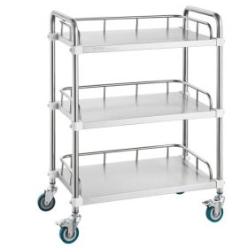   VEVOR laborkocsi, 3 polcos rozsdamentes acél guruló kocsi, labor tálalókocsi forgó görgőkkel, fogászati eszközkocsi klinikára, laborba, kórházba, szalonba, 70 x 395 x 867 mm