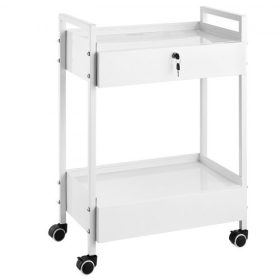   VEVOR laborkocsi, 2 szintes rozsdamentes acél kocsi, orvosi kocsi 2 fiókkal, guruló laborkocsi fehérre festve, tálalókocsi forgó görgőkkel laboratóriumi, kórházi, fogászati, szalon és szépségápolási használatra