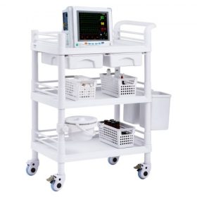   VEVOR 3 szintes laborkocsik, laborkocsi 3 tálcával és 4 csendes kerékkel, mobil orvosi kocsi PP anyagból, laborguruló kocsi 3 szemeteskukával laborba, klinikára, kórházba, szalonba, fehér