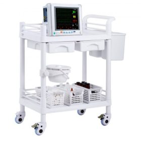   VEVOR 2 szintes laborkocsik, laborkocsi 2 tálcával, 2 fiókkal és 4 csendes kerékkel, mobil orvosi kocsi PP anyagból, laborguruló kocsi 3 szemeteskukával laborba, klinikára, kórházba, szalonba, fehér