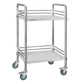   VEVOR rozsdamentes acél kocsi, kétszintes guruló laboratóriumi kocsi zárható kerekekkel, orvosi kiszolgáló kocsi, klinikai tálca, nagy teherbírású mobil kiszolgáló tálca kórházakba, éttermekbe, konyhákba, szalonokba