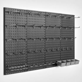   VEVOR fém perforált fali panelek, 24 "x 12" perforált fali panel, 4 panel, nagy teherbírású perforált fali szervező kiegészítőkkel, nappali garázs szerszámtároló irodai szervezéshez kézműves szobába, konyhába, otthonra, fekete