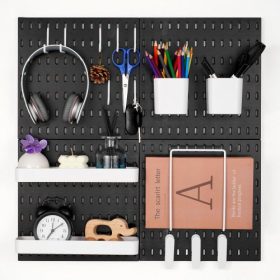   VEVOR perforált fali kombinált készlet, 11" x 11" műanyag perforált fal, 4 panel, perforált fali rendező készlet tartozékokkal, garázs szerszámtároláshoz, konyhába, nappaliba, kézműves szobába, irodába, fürdőszobába, otthonra, fek