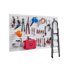   VEVOR léces falburkolat, 8 x 4 láb, PVC garázslécfal tartozékokkal, fehér lécfal, könnyen telepíthető, állítható lécfalpanel csatlakozószerkezettel és barkácsvágással, tárolásra és kiállításra alkalmas