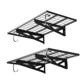   VEVOR 2-szintes, nagy teherbírású, fali garázspolcrendszer, 610 x 1219 mm, acél, falra szerelhető polcrendszer kampókkal, polconként 610 x 1219 mm, úszó tároló fém állvány garázsba, 227 kg összterhelés