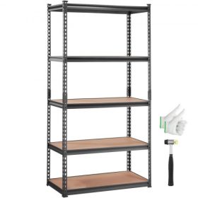   VEVOR tároló polcrendszer, 5-szintes, állítható, 2000 font teherbírású, nagy teherbírású garázspolcok, fém rendező, fekete, 35" H x 18" SZ x 71" M konyhai kamrába, alagsorba, fürdőszobába, mosókonyhába