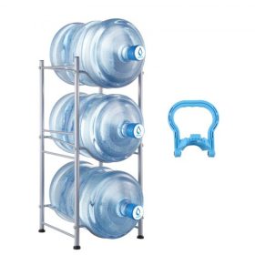   VEVOR 3 szintes vizeskanna tartó, 5 gallonos vizespalack tartó, egysoros vizespalack tartó 3 palackhoz, nagy teherbírású vizeskanna tartó konyhába, irodába, nappaliba, ezüst