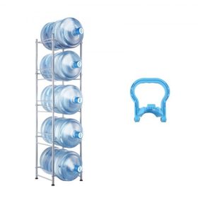   VEVOR 5 szintes vizeskanna tartó, 5 gallonos vizespalack tartó, egysoros vizespalack tartó 5 palackhoz, nagy teherbírású vizeskanna tartó konyhába, irodába, nappaliba, ezüst